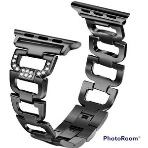 Apple Watch Band 42mm Black Stainless Steel Bling Dressy Women's Wristband Strap